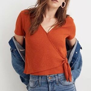 Madewell texture & thread wrap tie top burnt orange size medium